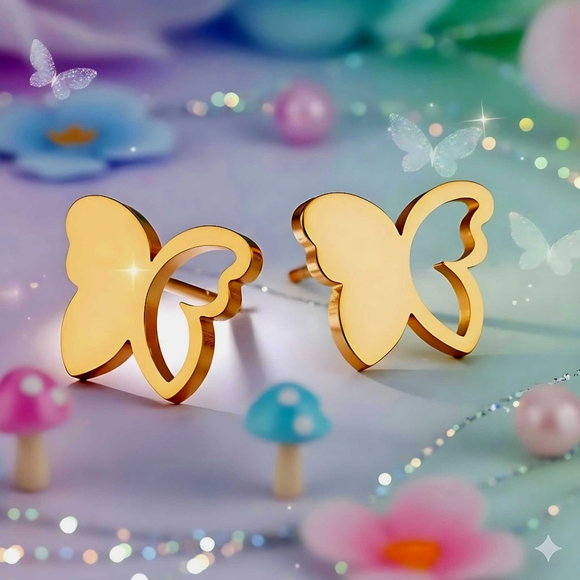 πWhimsical Butterfly Stud Earrings Fairy 18K Gold Plated Stainless Steel β¨π¦ - Picture 5 of 14